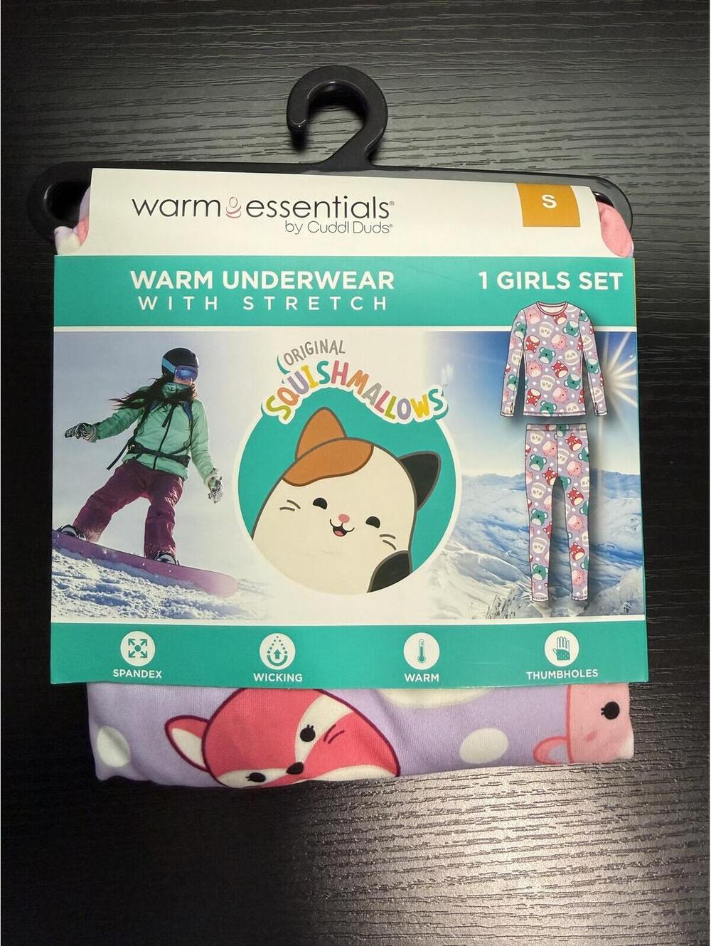 Squishmallows × Cuddl Duds Warm Essentials Girls Base Layer Set – Size S, NWT
